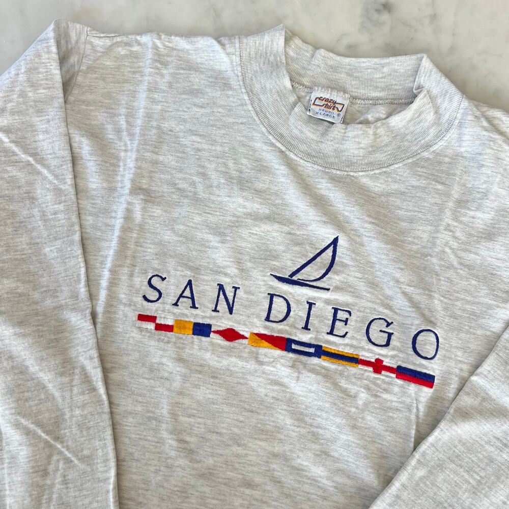 Vintage 90s San Diego Nautical Embroidered Heather Gray Long Sleeve Shirt